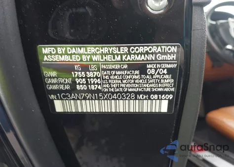 2005 Chrysler Crossfire Srt-6 из США, поврежденный, VIN 1C3AN79N15X040328